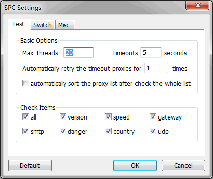 Socks Proxy Checker Setting Dialog