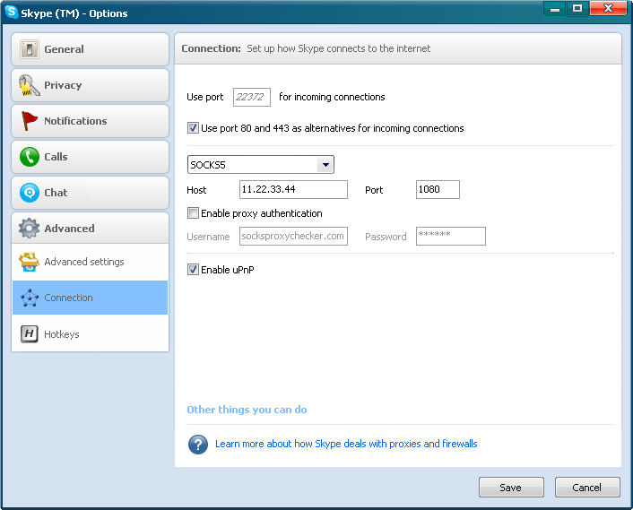 Skype Socks Proxy Settings