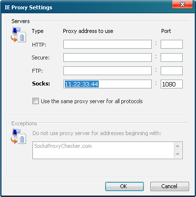 IE Socks Proxy Settings