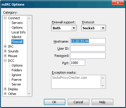 mIRC Socks Proxy Settings